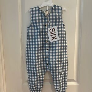 Blue and White Gingham Sleeveless Jumpsuit